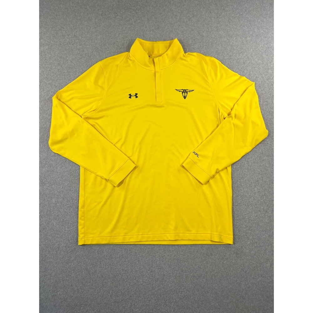 San Antonio Brahmas UFL Shirt Mens XL Yellow 1/4 Zip XFL The Rock Under Armour